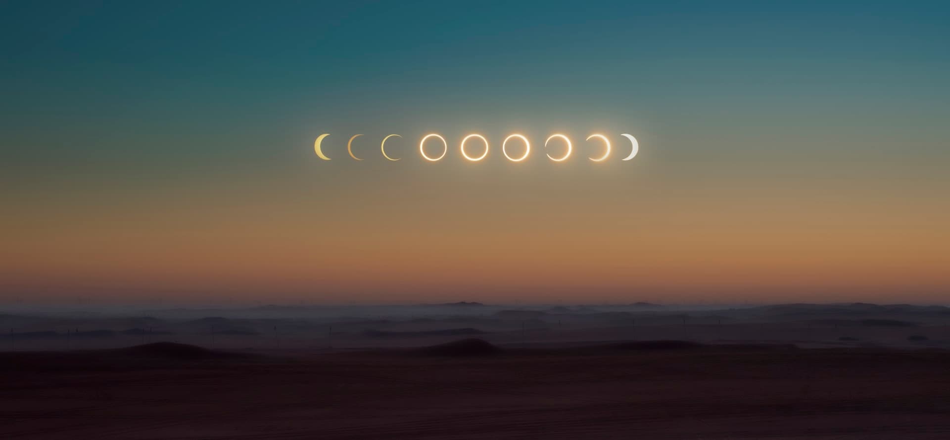 Secuencia de fases de un eclipse sobre el horizonte